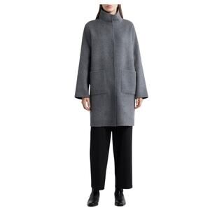 Eileen Fisher Women's 100% Wool Grey Stand Collar Midi Outwear Coat Size XS